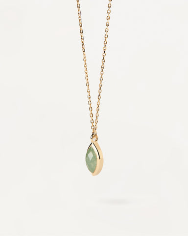 PDPAOLA Gold Green Aventurine Gemstone Nomad Necklace