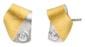 Silver & Gold Ribbon Stud Earrings
