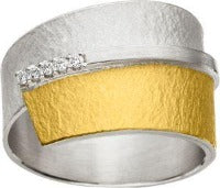Silver & Gold Wrapped Ring with Diamonds - R1178brw