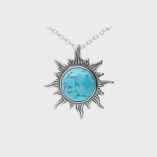 Turquoise & Silver Sun Necklace