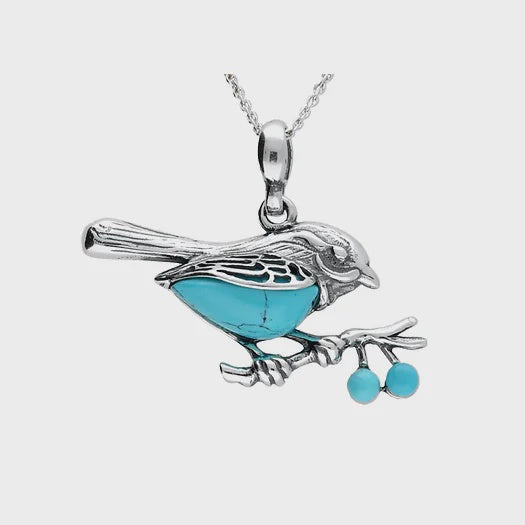 Turquoise & Silver Robin Necklace