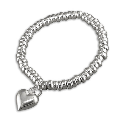 Sterling Silver Elasticated Heart Charm Bracelet