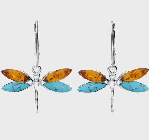 Turquoise & Amber Dragonfly Earrings