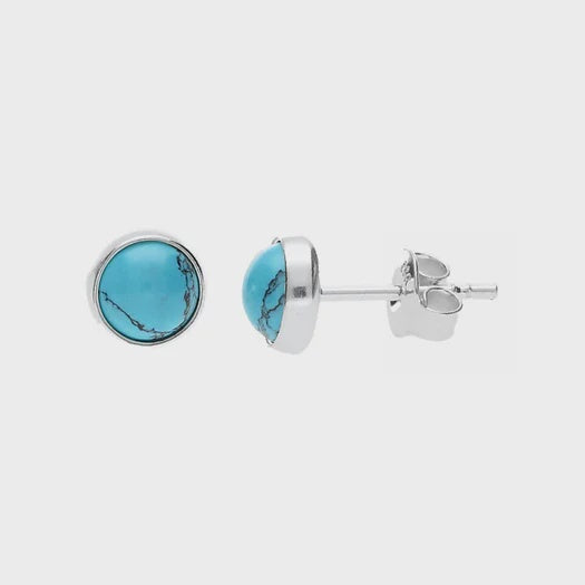 Turquoise & Silver Circular Stud Earrings