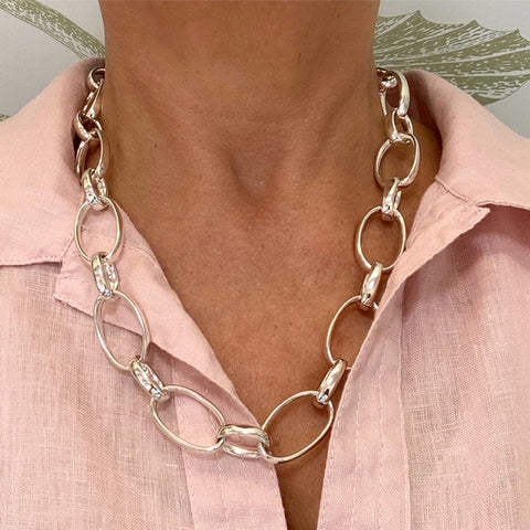 Silver Heavy Oval Links Necklace  - WN1