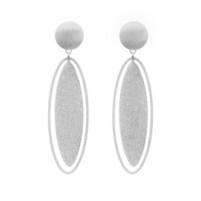 Brushed Silver Oval Drop Earring