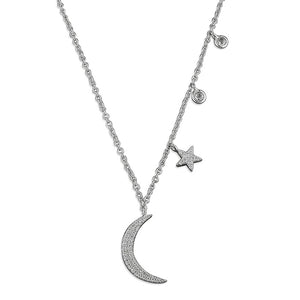Sterling Silver CZ Moon, Star & Dots Necklace