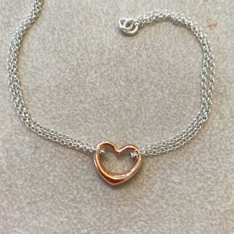 18ct Rose Gold Linear Heart Bracelet