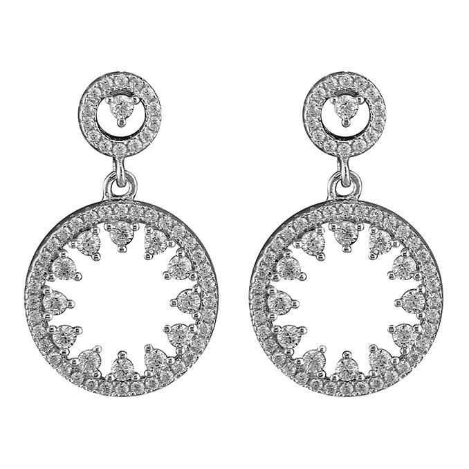 Sterling Silver Double Celestial Circle Drop Earrings