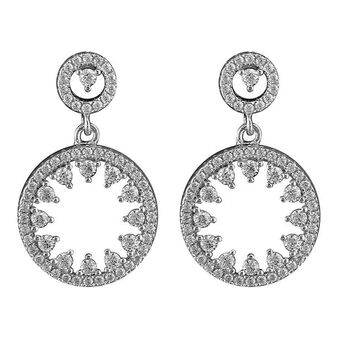 Sterling Silver Double Celestial Circle Drop Earrings