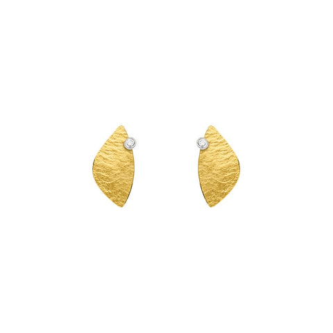 Golden Petal Studs with Diamond Detail