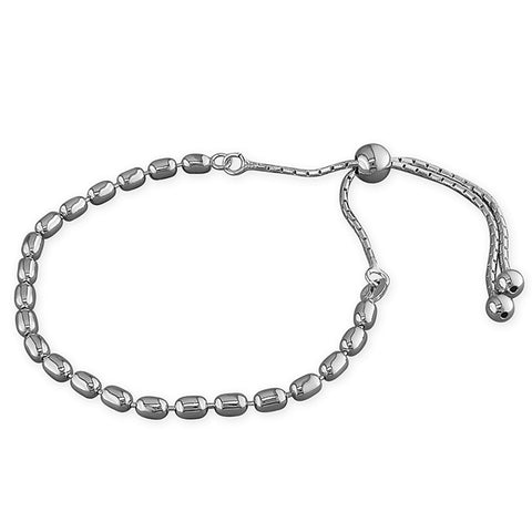Oval Bead Slider Sterling Silver Bracelet - Rhodium Plated
