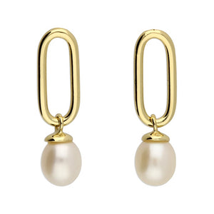 18ct Gold Plated Outline oval Freshwater Pearl Studs