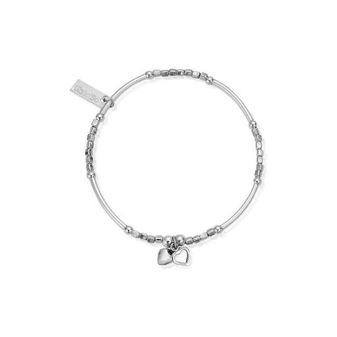 ChloBo Mini Noodle Cube with Double Heart Charm Silver