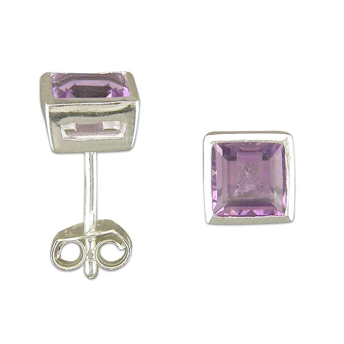 Sterling Silver Square Amethyst Stud