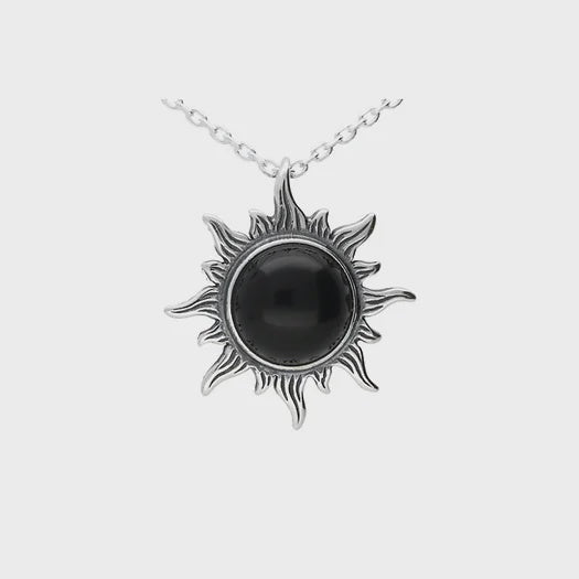 Onyx & Silver Sun Necklace