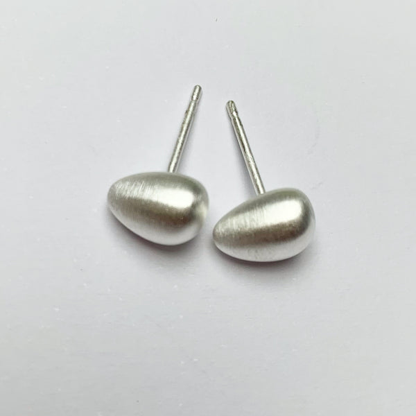 Brushed Silver Teardrop Stud Earrings
