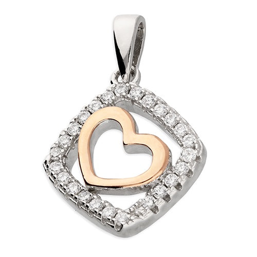 2-Tone Rose Gold Heart in square Necklace