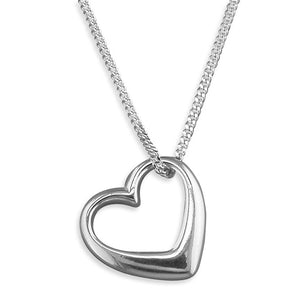 Sterling Silver Heavy Heart Outline Silver Necklace