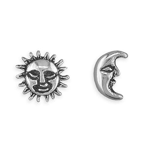 Sterling Silver Oxidised Sun And Moon Studs