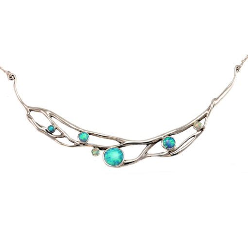 Silver with Blue & White Opalite Necklace