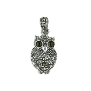 Sterling Silver Small Marcasite Owl Necklace