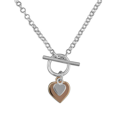 Sterling Silver T-bar Double Mini Heart Necklace