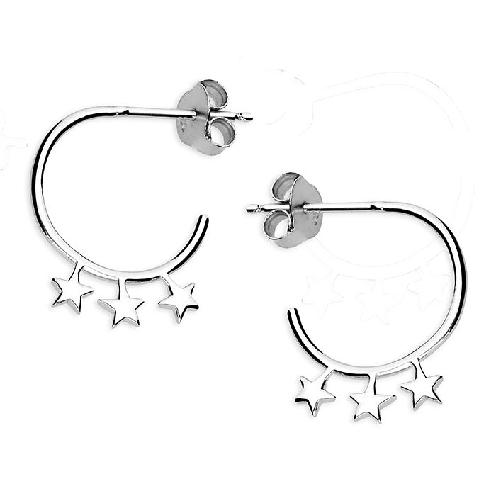 Sterling Silver Triple Star Hoops