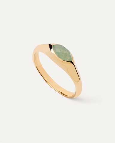 PDPAOLA Gold Green Aventurine Nomad Stamp Ring