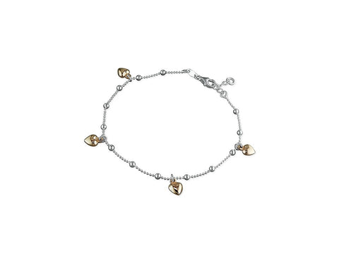 Sterling Silver & 18ct Rose Gold Heart Charm Anklet