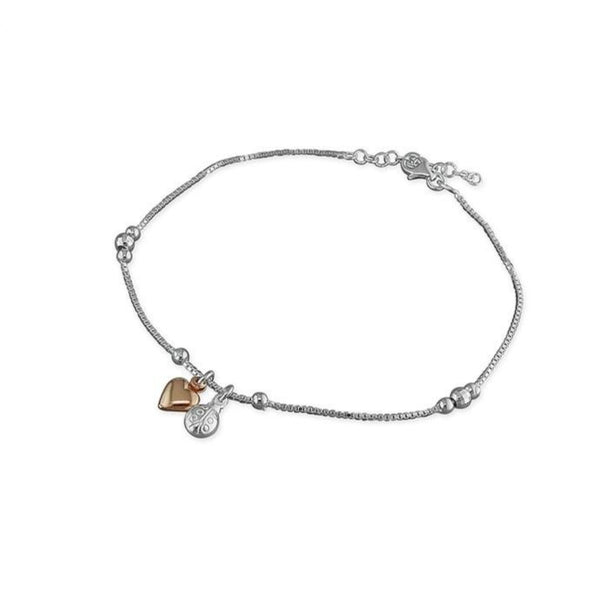 Sterling Silver & Rose Gold Mix Ladybird & Heart Anklet