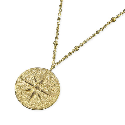 18ct Gold Plated Compass Disc Necklace