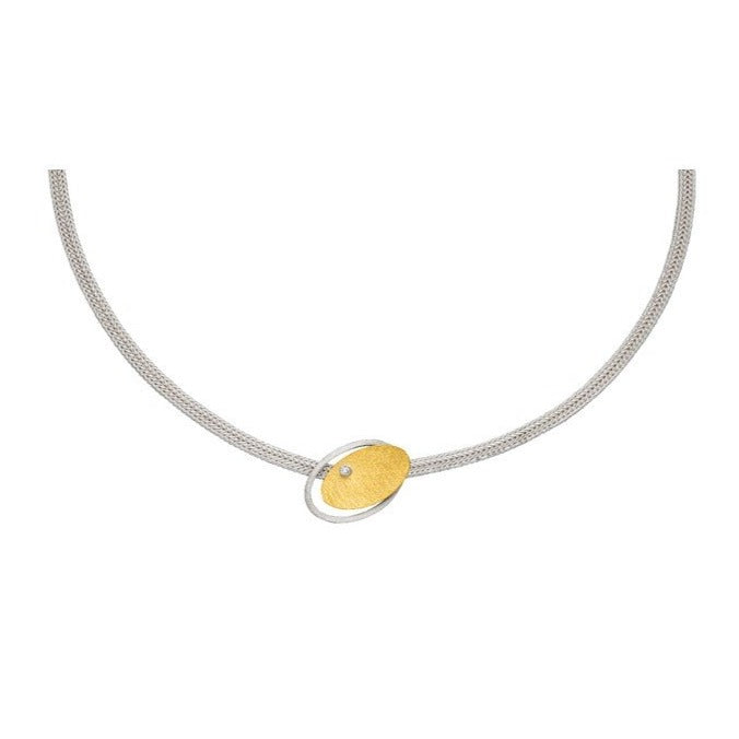 Silver & Gold Necklace with Diamond (0.03ct)