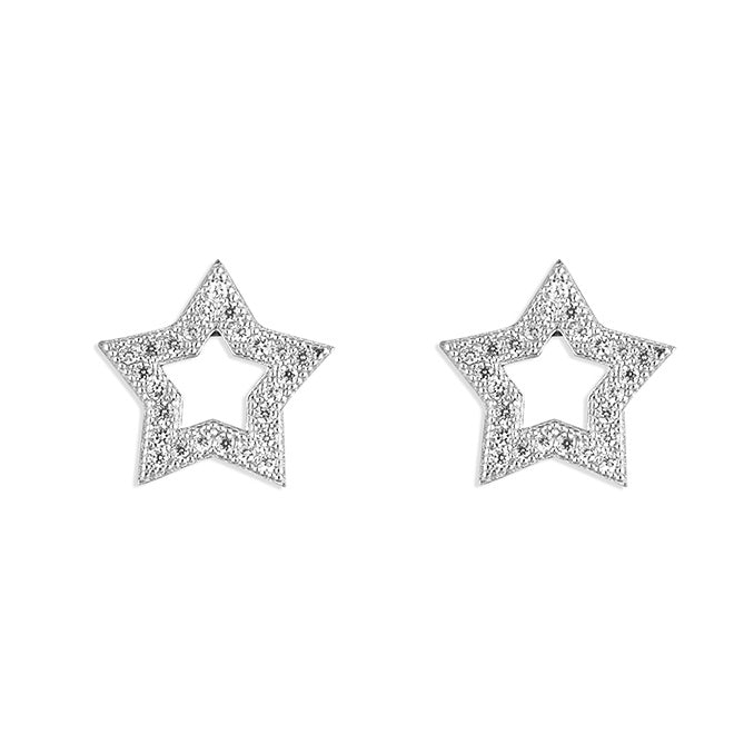 Sterling Silver Twinkling Outline Star Studs