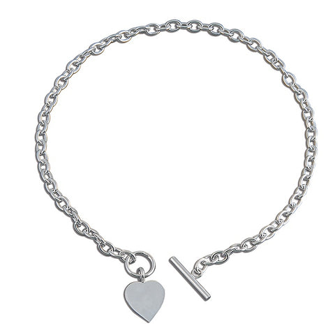 Sterling Silver Chunky Link Heart & T-bar Catch