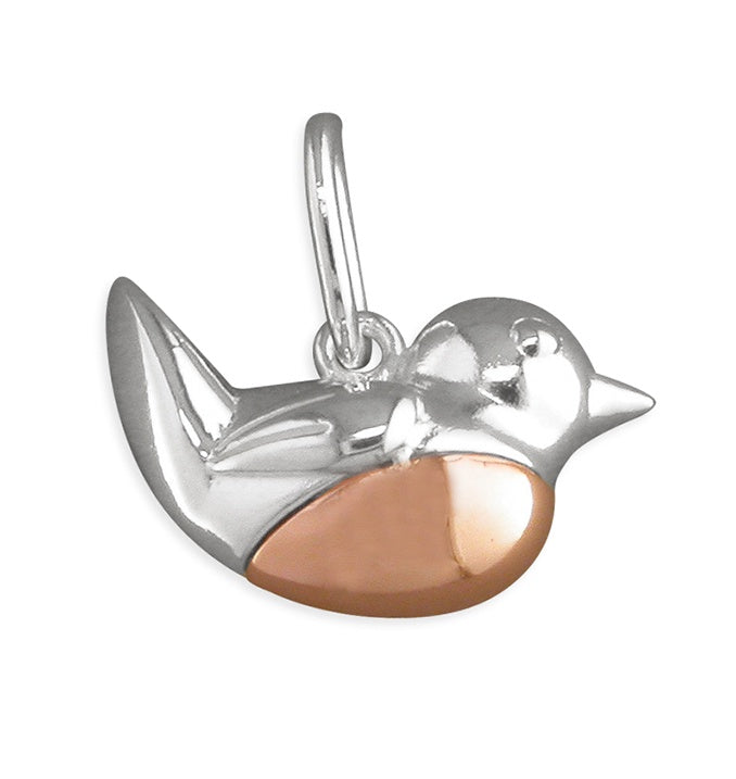Sterling Silver Robin Bird with 18ct Rose Gold Breast Necklace
