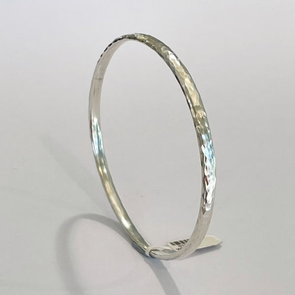 Silver Light  Oval  Hammered Bangle - WB2H