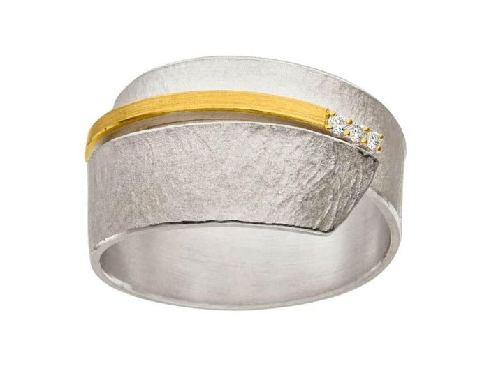 Silver & Gold Wrap Ring with Trio of Diamond