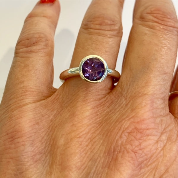 Silver 8mm Purple Amethyst Ring