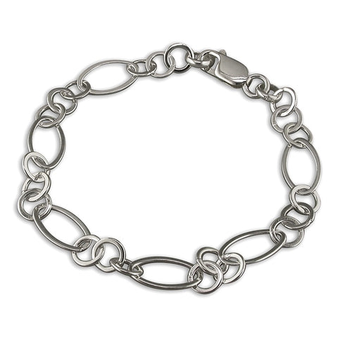 Sterling Silver Circle and Ovals Link Bracelet