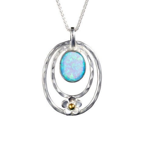 Silver Opalite & Flower Necklace