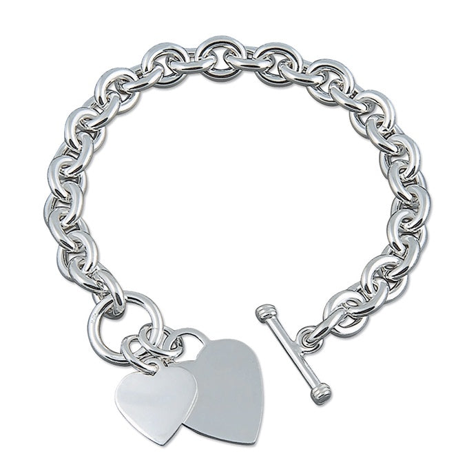Sterling Silver Heavy Double Heart Bracelet