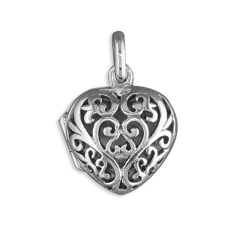 Sterling Silver Filigree Heart Locket Necklace