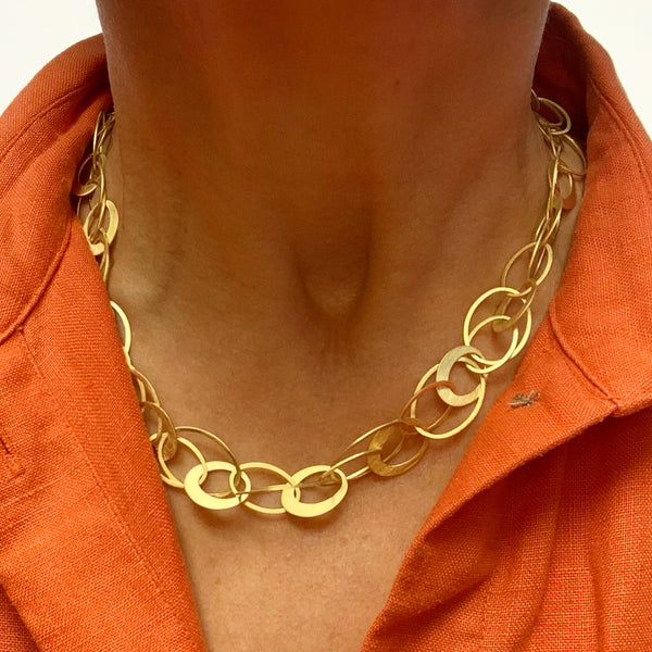 Brushed Gold Scrambled Ovals Necklace