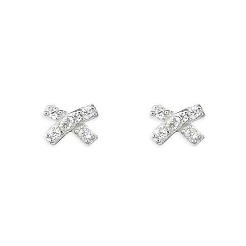 Sterling Silver Sparkling Small Cross Studs