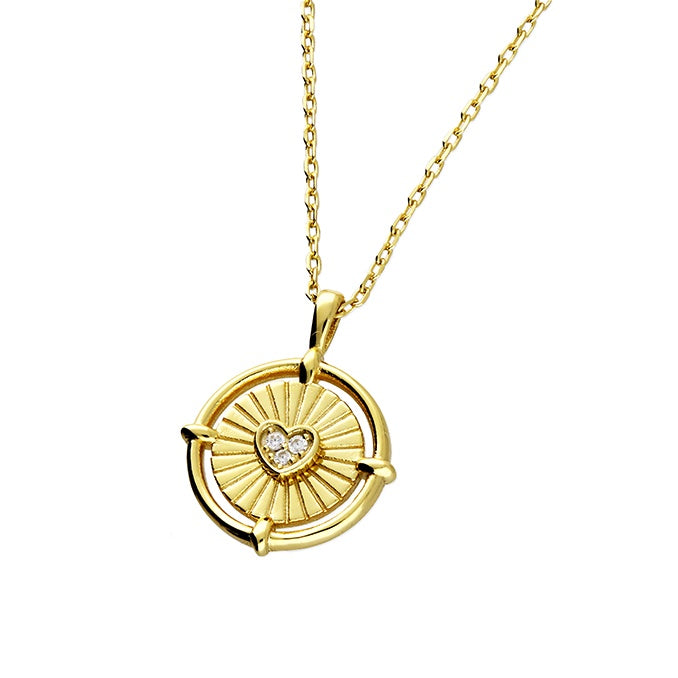 Golden Disc with Sparkle Heart Necklace, 18ct Gold Plated