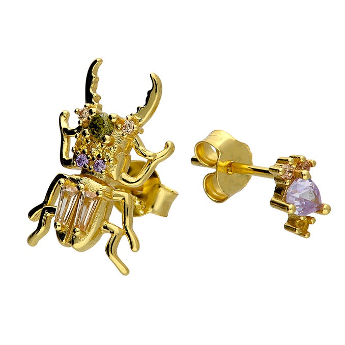 Gold Plated Asymmetric Insect and CZ Stud