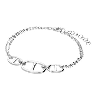 Silver double chain, trio link bracelet