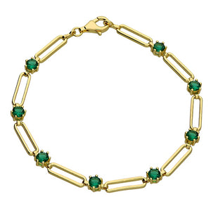 Silver Paperlink Bracelet with Emerald Green Cubic Zirconia
