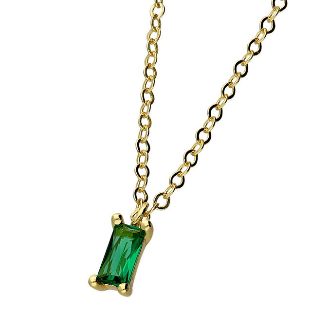 Gold Plated  Emerald Coloured CZ Baguette Necklace